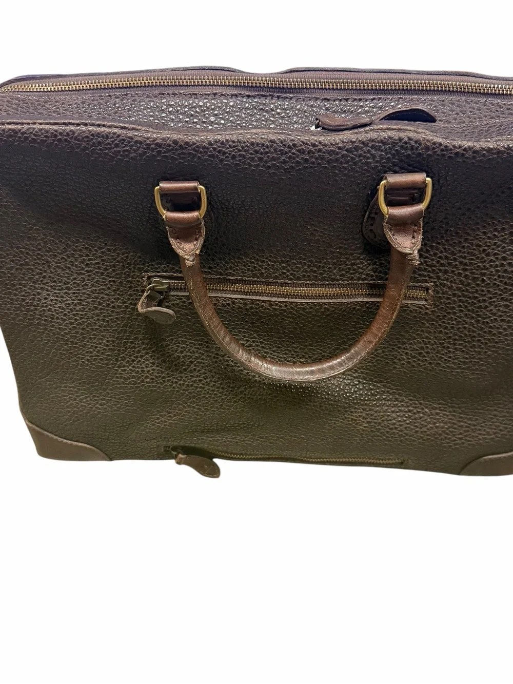 Lucchese Dark Brown Pebbled Leather Briefcase with Gold-Tone Hardware